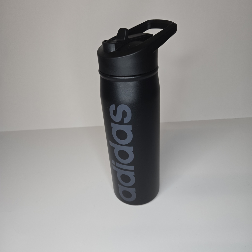 Adidas Stainless Steel Insulated Water Bottle  Gray Logo  20oz Flip-Straw Lid